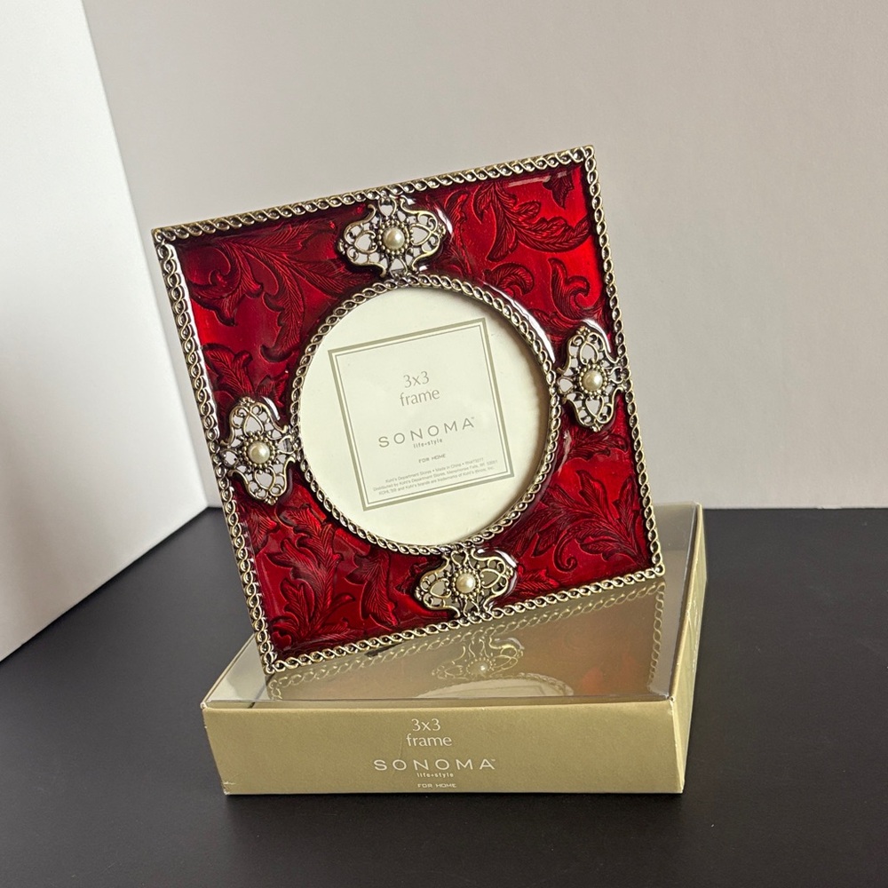 Sonoma Crimson Ornate Photo Frame Silver Pearls